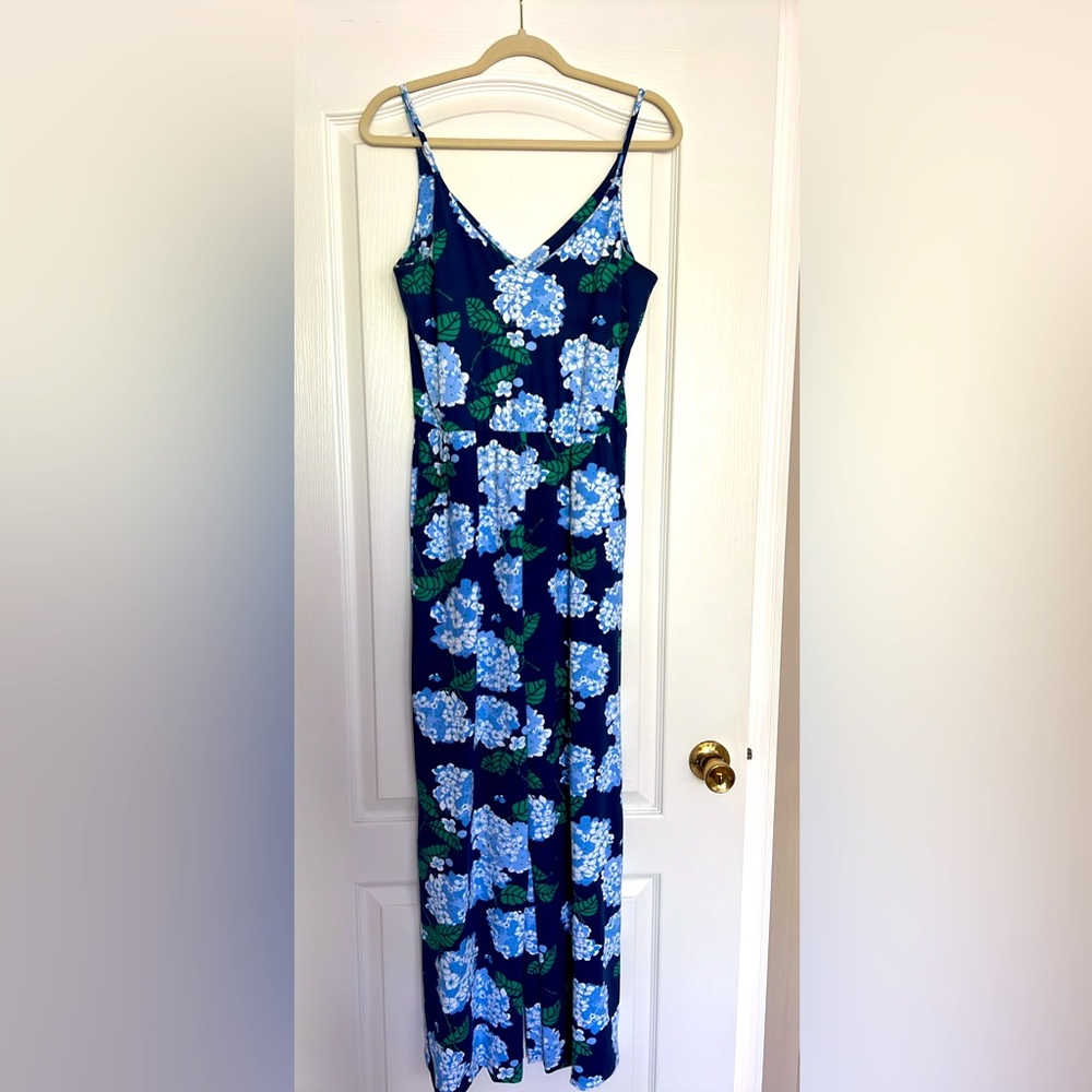 Lilly Pulitzer Hydrangea Print Crop Wide Leg Jumpsuit with Pockets